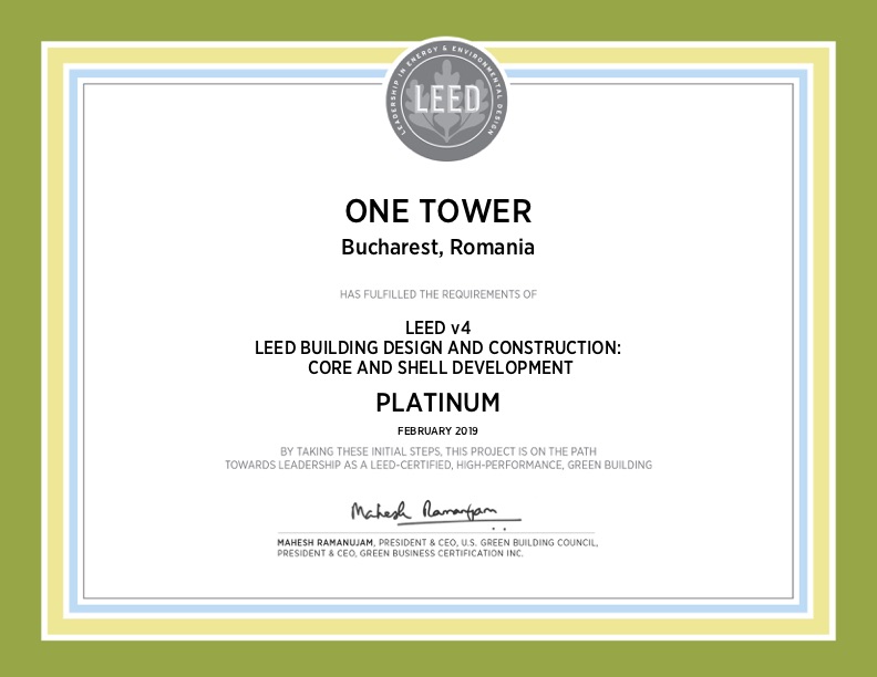 One Tower granted the most advanced LEED pre-certification