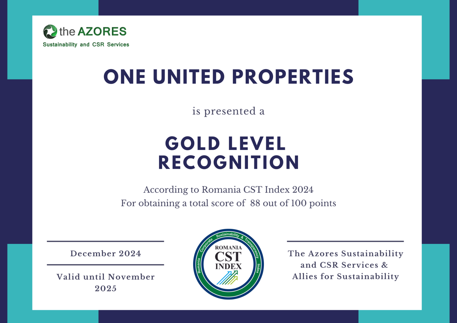 Gold recognition in Romania CST Index 2024