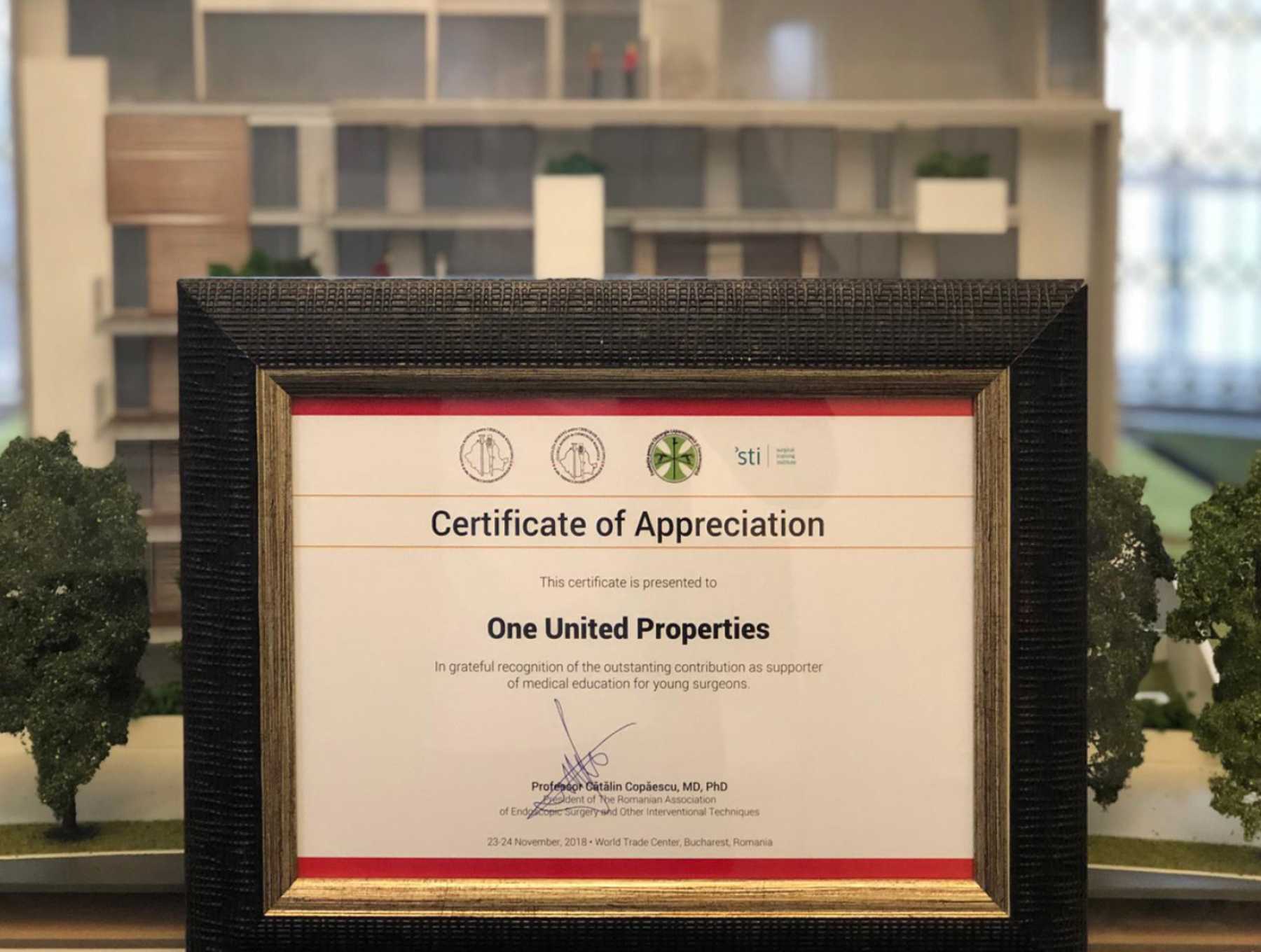 One United Properties to receive the ARCE Certificate of Appreciation