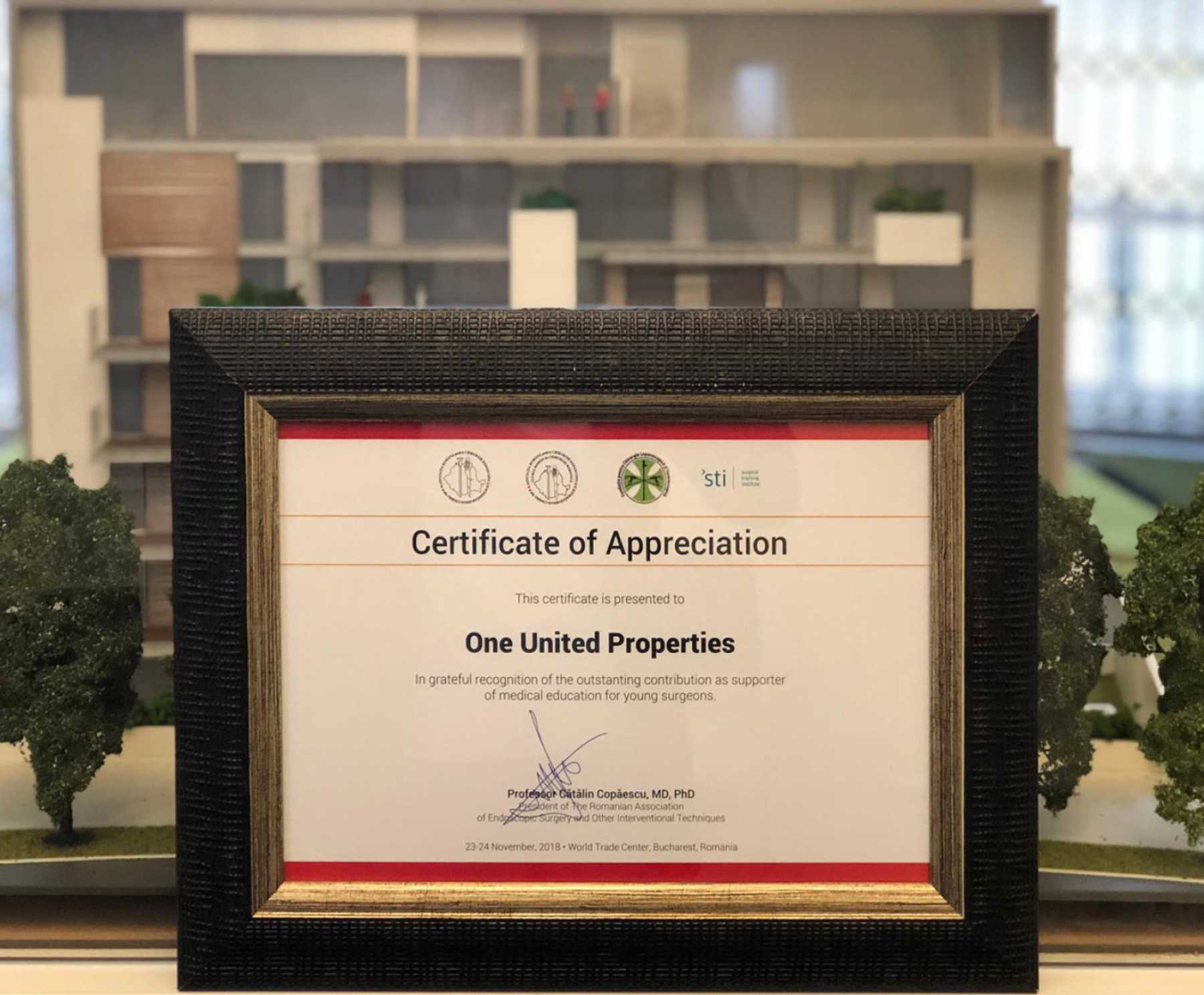 One United Properties to receive the ARCE Certificate of Appreciation