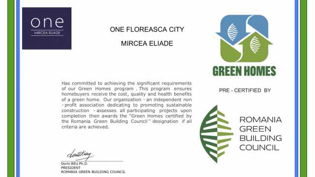 One Mircea Eliade was granted the "Green Homes" pre-certification from Romanian Green Building Council