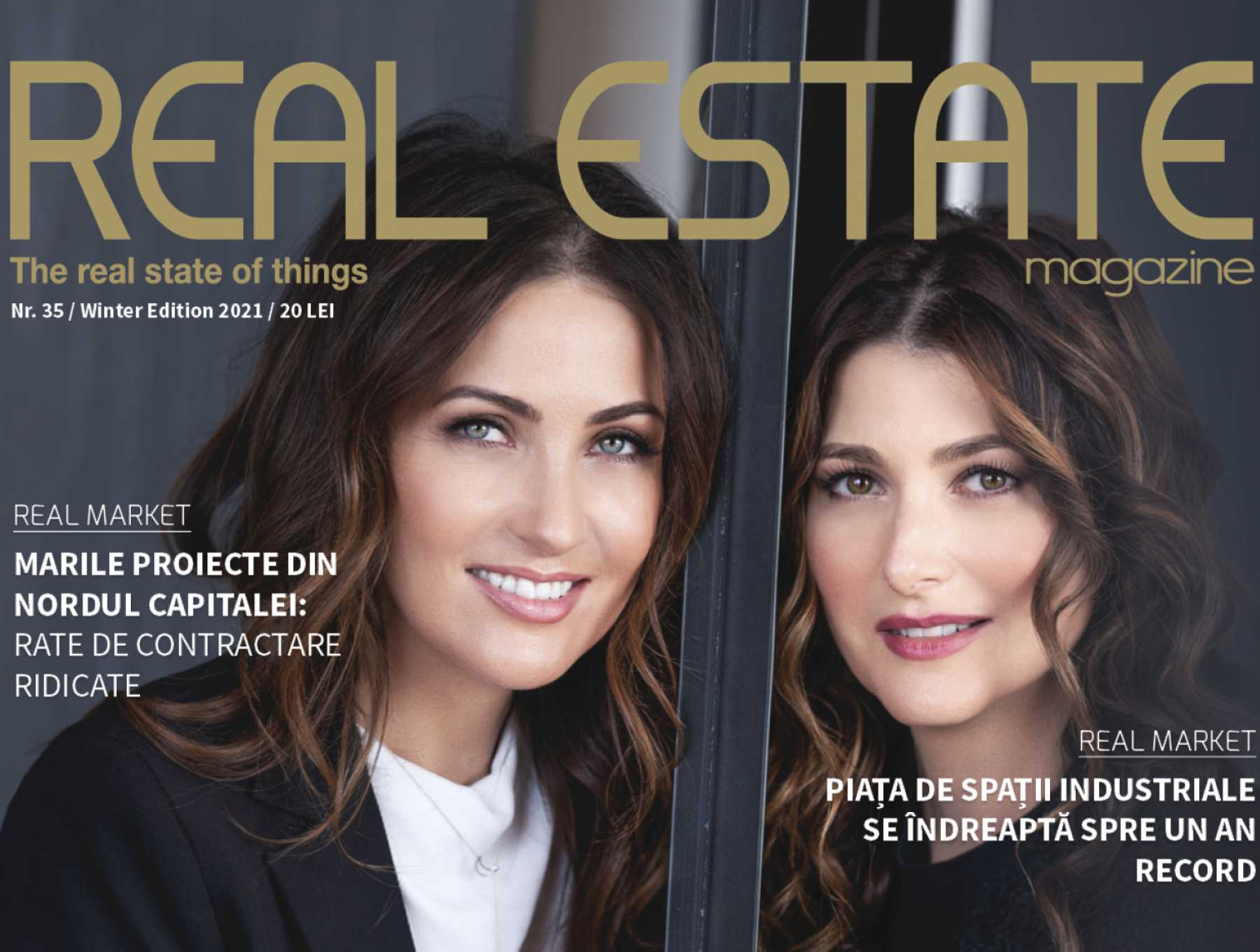 Real Estate Magazine cover featuring Cristina Căpitanu and Elena Oancea, founders of Lemon Interior Design