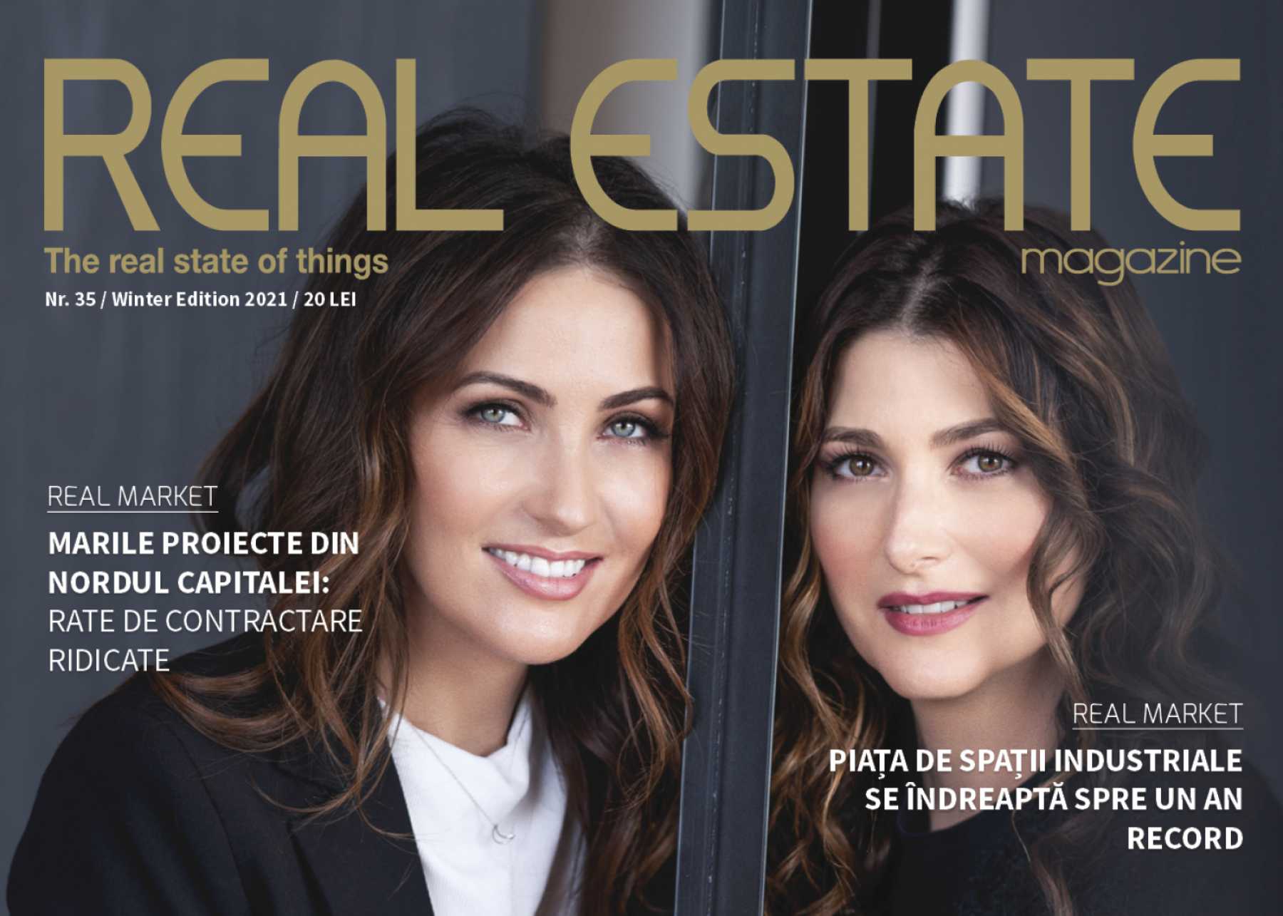 Real Estate Magazine cover featuring Cristina Căpitanu and Elena Oancea, founders of Lemon Interior Design