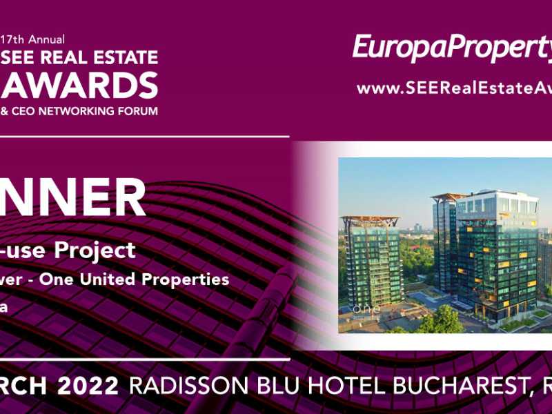 One Tower a primit premiul „Proiect cu utilizare mixtă” la Gala Premiilor Imobiliare SEE 2022