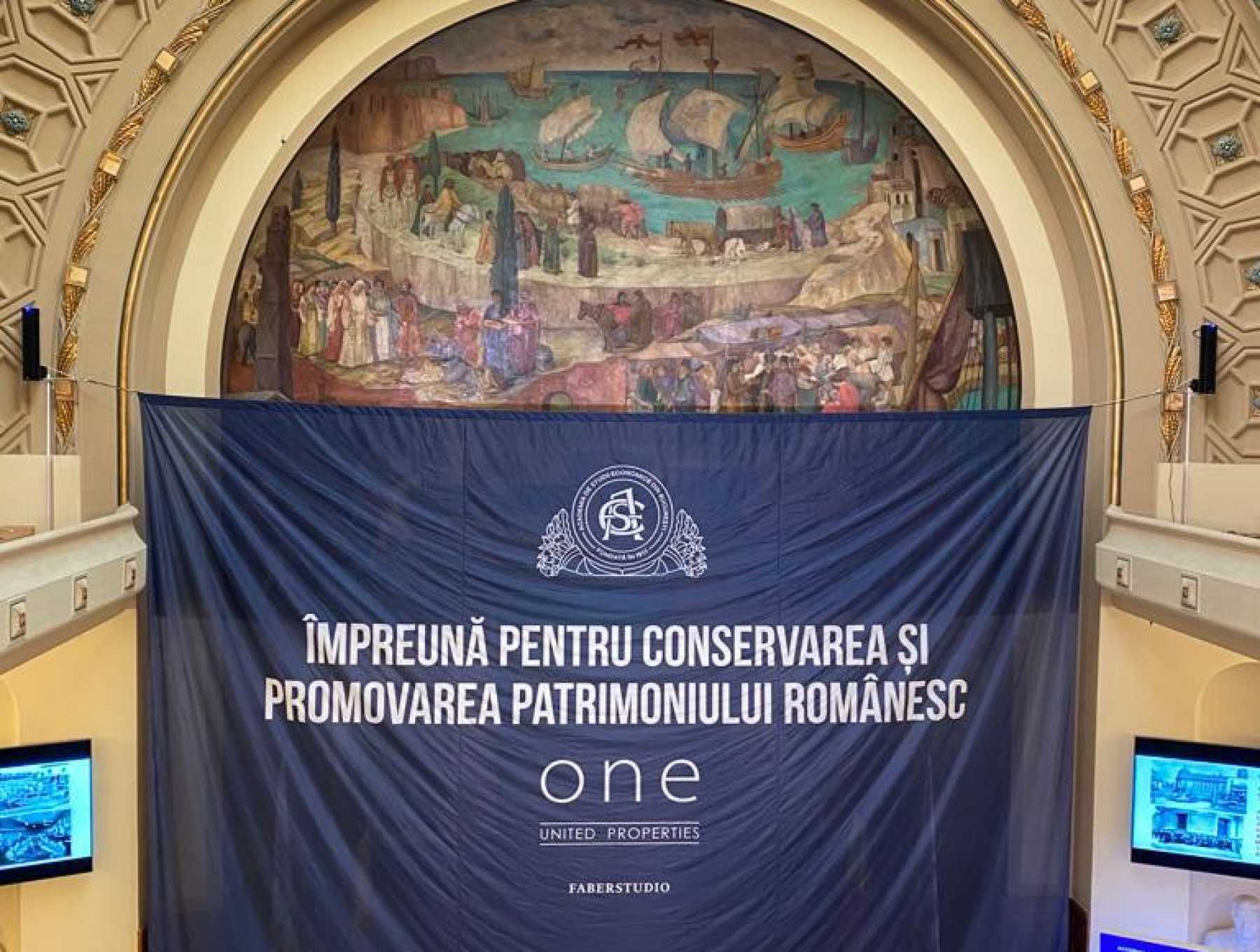 Restaurarea picturii murale din Aula Academiei de Studii Economice a fost finalizată cu sprijinul One United Properties