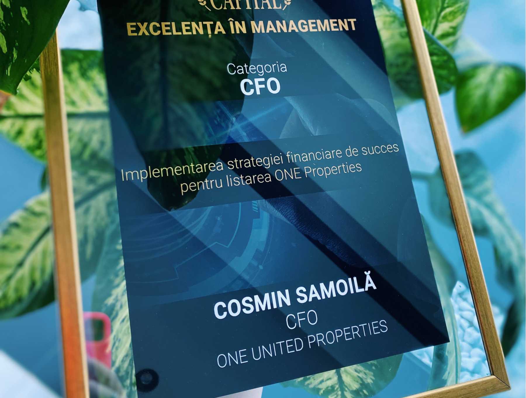 Cosmin Samoilă, CFO One United Properties, premiat pentru excelență în management la Gala Capital