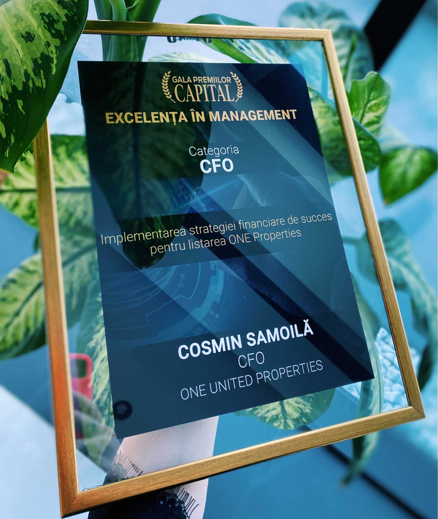 Cosmin Samoilă, CFO One United Properties, awarded for excellence in management at Gala Capital