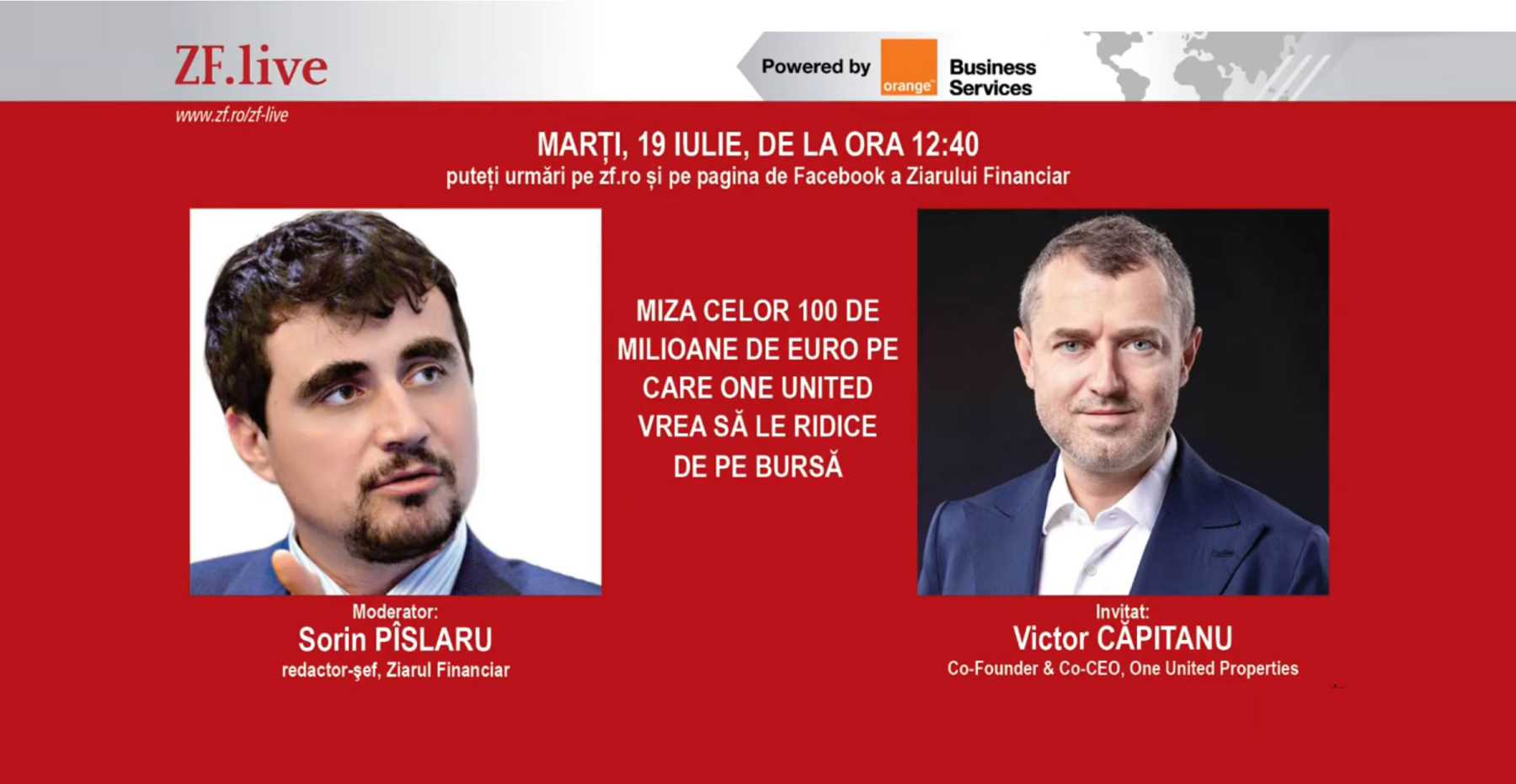 Victor Căpitanu, cofondator şi co-CEO al One United Properties, interviu pentru ZF Live