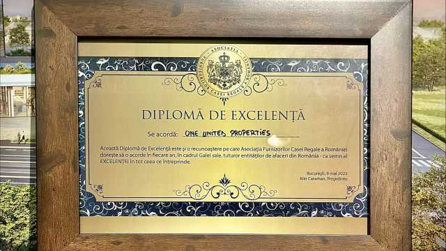One United Properties, diplomă de excelență din partea Asociației Furnizorilor Casei Regale a României