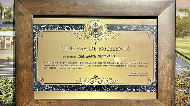 One United Properties received the diploma of excellence from the Association of Suppliers of the Royal House of Romania