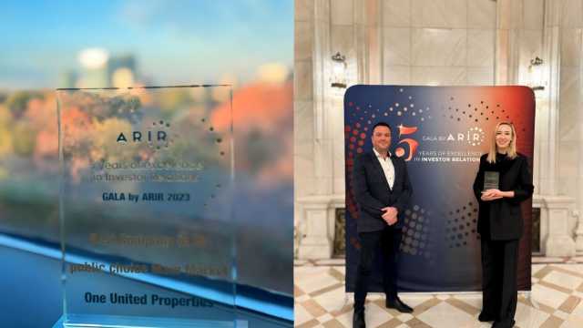One United Properties, premiul „Cea mai bună Companie din perspectiva activității în Relația cu Investitorii – Piața Principală” la Gala ARIR