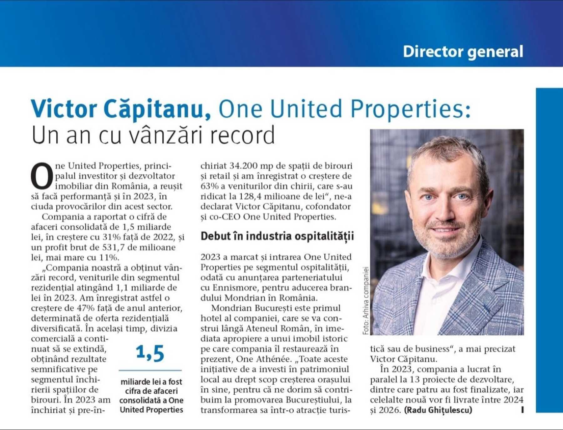 Victor Căpitanu recunoscut ca unul dintre cei mai buni 100 de manageri din România de către revista Capital.