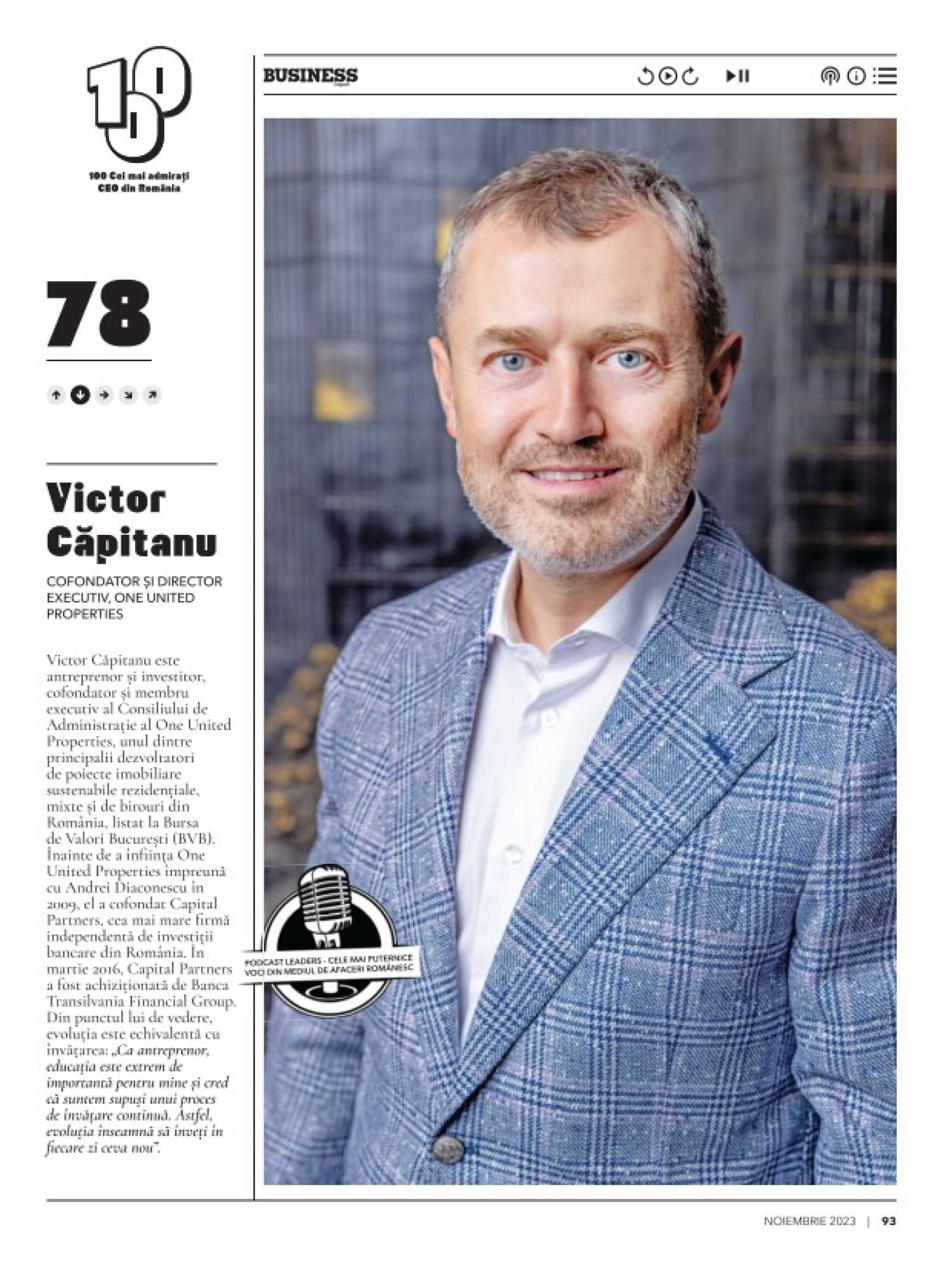 20231207 - Victor Căpitanu on Business Magazin 100 most admired CEOs list